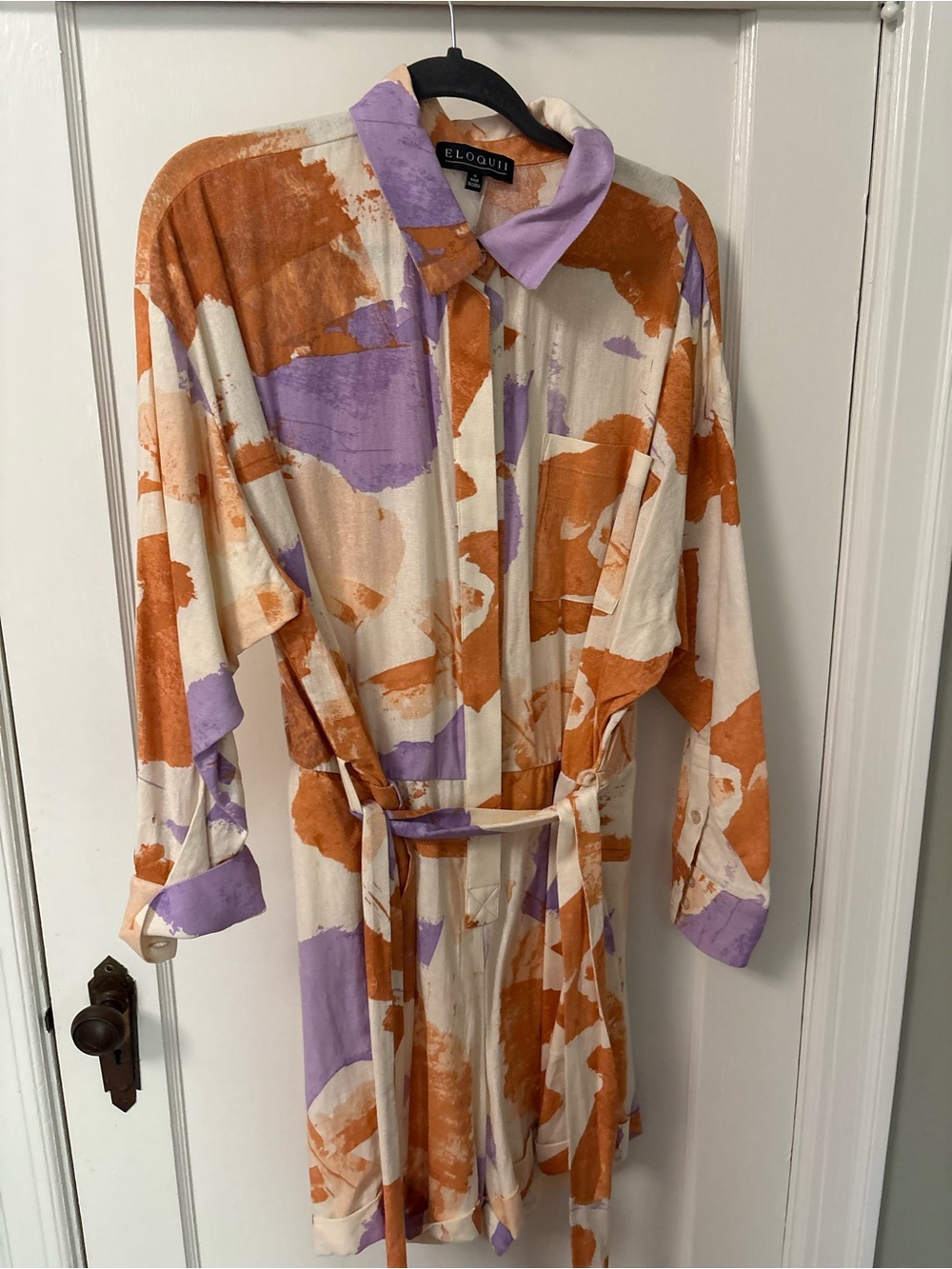Eloquii Orange & Lavender Abstract Collared romper